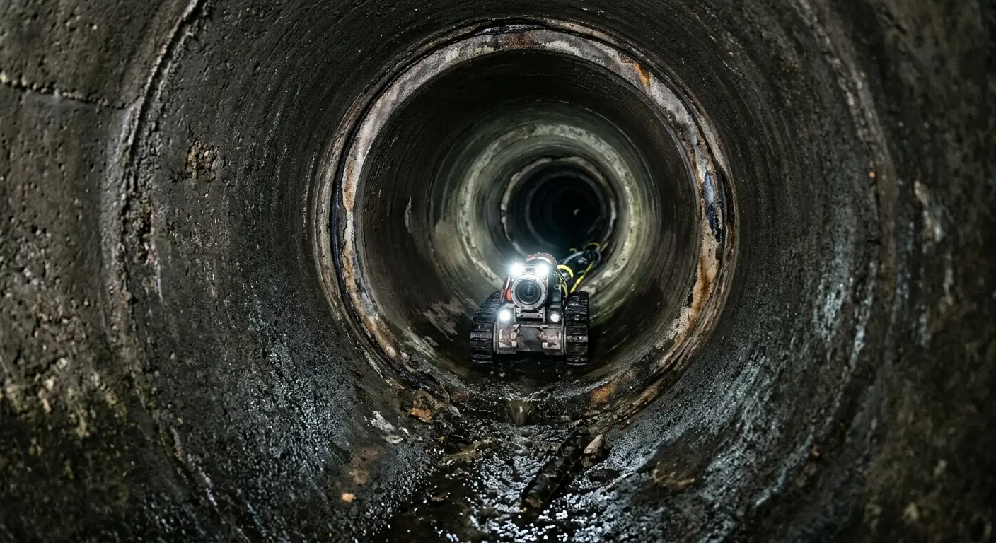 Robotic sewer camera inspecting pipe interior for Drain Snake Service in Bridgeport