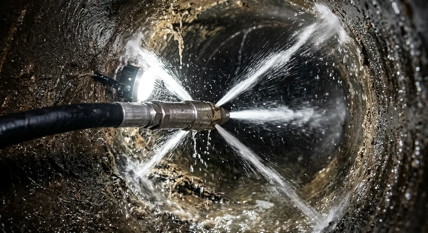 High-pressure hydro jetting nozzle cleaning sewer pipe for Trenchless Sewer Repair in Bridgeport